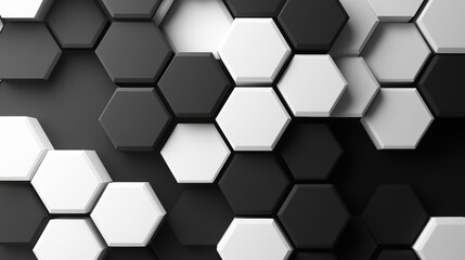 Fototapeta premium Interlocking hexagons forming a seamless optical illusion, with high-contrast black and white tones, creating a mesmerizing visual effect
