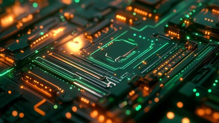 Obraz premium Abstract Circuit Board with Glowing Lines