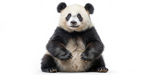 Panda bear in a tree, bamboo bear, in the forest, sitting isolated on white, transparent background png