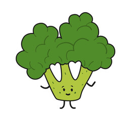 Funny broccoli doodle kawaii character illustration with outline isolated on white.