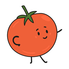 Funny tomato doodle kawaii character illustration with outline isolated on white.