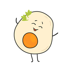 Funny fried egg doodle kawaii character illustration with outline isolated on white.