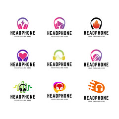 Set of Headphones music audio entertainment logo design template vector.