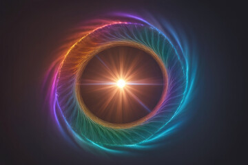Obraz premium Vibrant Circular Energy Patterns Radiating From A Central Light Source In Dark Environment