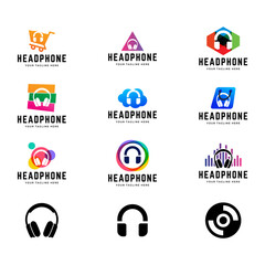 Set of Headphones music audio entertainment logo design template vector.