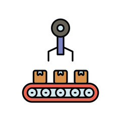robotic factory color line icon with white background vector stock illustration
