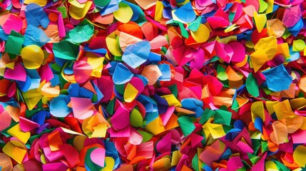 Confetti, colorful and festive, adds a touch of celebration and joy to special occasions like birthdays and weddings.