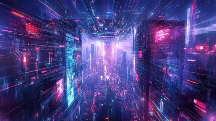 Obraz premium Cyberpunk Cityscape with Neon Lights
