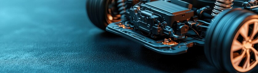 Obraz premium high-tech remote control car showcasing intricate parts and modern design on a smooth surface.
