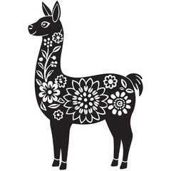 Floral Llama silhouette vector illustration on a white background