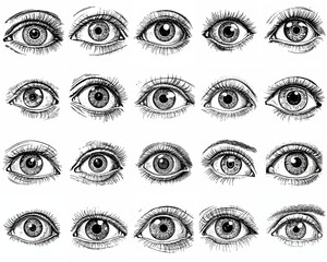 Fototapeta premium Hand-Drawn Eye Illustrations in Various Styles, Close-Up Detailed Eye Art for Design Projects
