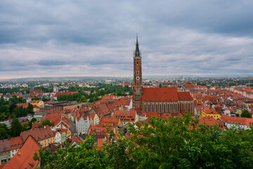Fototapeta premium View from Trausnitz Castle to the old town of Landshut, Germany.