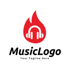 Headphones music audio entertainment logo design template vector.