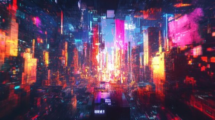 Obraz premium Cyberpunk Cityscape: A Digital Metropolis