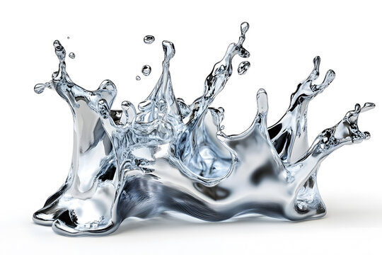 3d Molten silver splash isolated on white background
