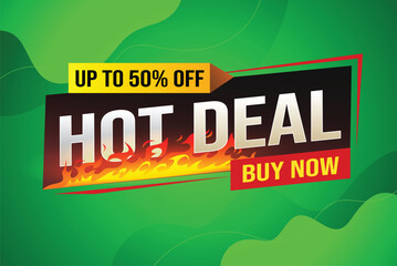 Obraz premium Hot deal buy now super sale poster banner graphic design icon logo sign symbol social media website coupon
