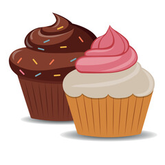 Chocolate and white cupcake on transparent background.