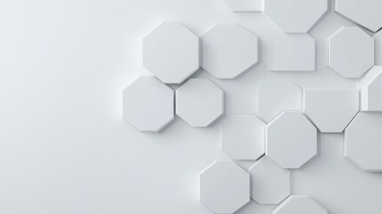 Modern hexagon layout, understated white and light grey palette, sleek and sophisticated backdrop