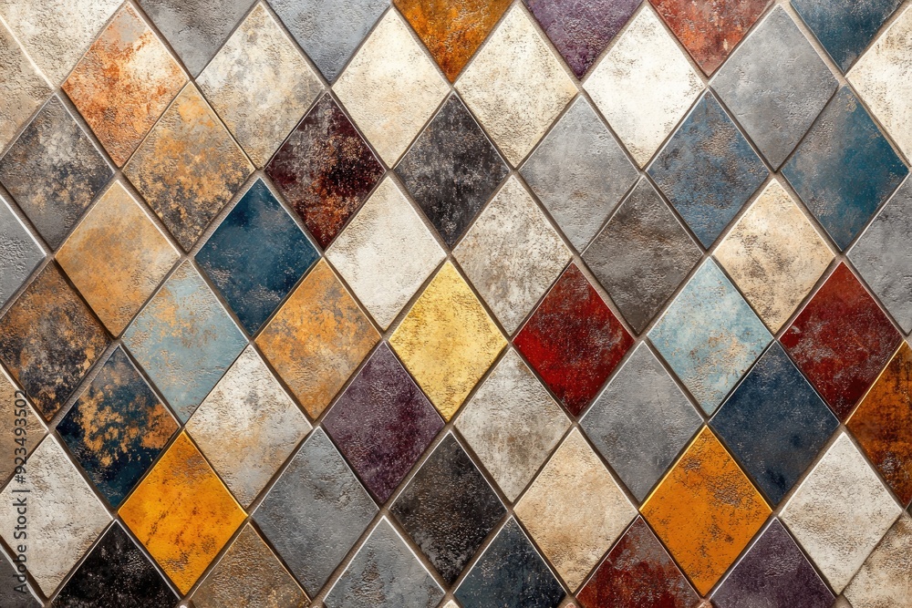 Poster colorful square leather tiles creating modern geometric pattern