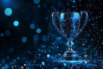 Abstract digital background featuring a champion trophy, symbolizing victory and achievement