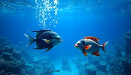 Obraz premium Caribbean Underwater Adventure Scuba Diving into Marine Wildlife Oceanic Fish