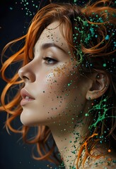 futuristic illustration of a red-haired woman on a colorful background