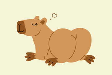 Cute capybara in various poses vector illustration. Funny capibara adorable exotic animal relaxing. South America mammal print or poster. Cartoon flat isolated vector