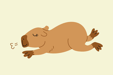 Cute capybara in various poses vector illustration. Funny capibara adorable exotic animal relaxing. South America mammal print or poster. Cartoon flat isolated vector