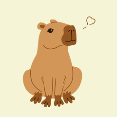 Cute capybara in various poses vector illustration. Funny capibara adorable exotic animal relaxing. South America mammal print or poster. Cartoon flat isolated vector
