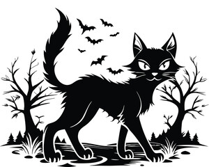 Obraz premium Halloween black cat silhouette design with white background
