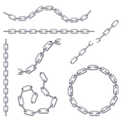 Set of silver chains. Metal. of different shapes. Vector illustration