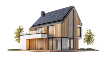 modern house with solar panels transparent background