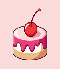 Small pastry cake dessert with a red maraschino cherry stock illustration