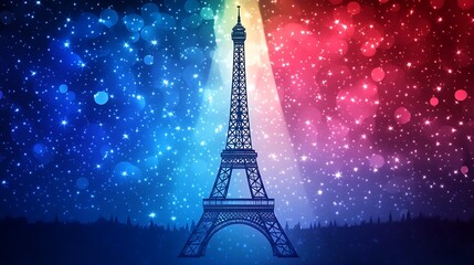 Celebrating French National Day with Eiffel Tower and Tricolor Flag Illustration