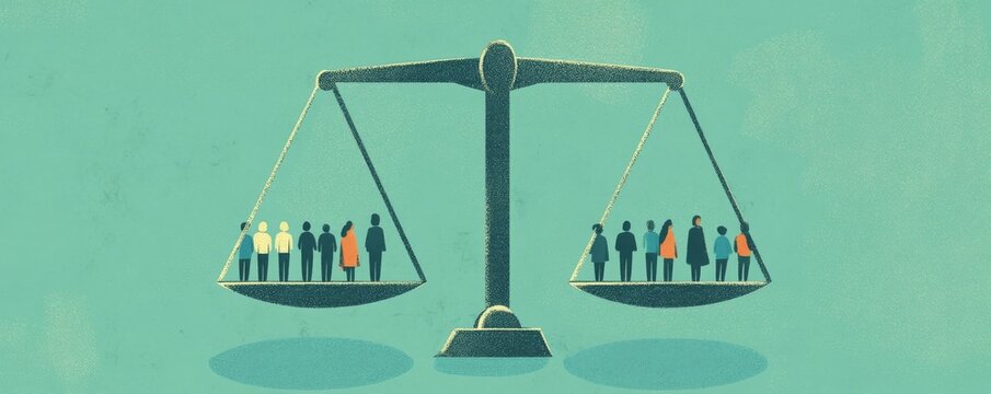 Concept of social equality and balance with people on scales