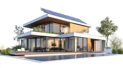 Fototapeta premium modern house with solar panels transparent background