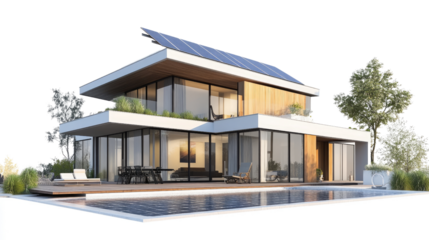 modern house with solar panels transparent background