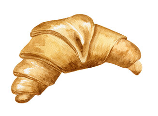Watercolor croissant isolated on white background. Food illustration.French breakfast.
