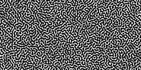 Abstract Turing organic wallpaper with background. Turing reaction diffusion monochrome seamless pattern with chaotic motion. Natural seamless line pattern. Linear design with biological shapes.