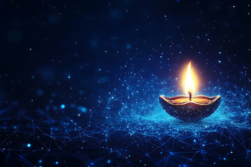 Abstract digital background banner featuring a "Happy Diwali" greeting with a lamp symbol