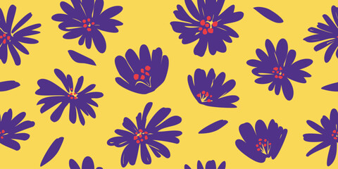 Obraz premium Flowers color seamless patterns hand drawn style for fabric, textiles, clothing, wrapping paper, packaging tape, abstract backgrounds.
