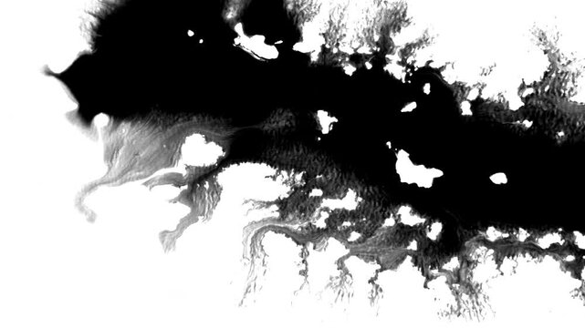 Black ink artistic from right flow splatter spots spills white paper beautiful reveal dripping streaks spread fluid ink alpha matte isolated watercolor ink drops transition	
