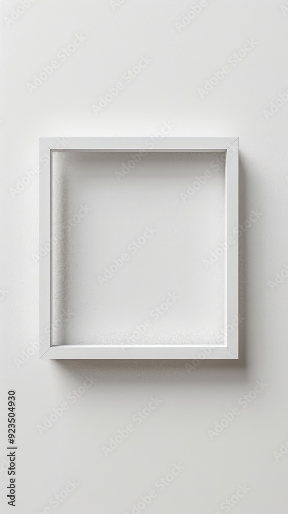 Poster a pristine white square frame hangs on a light-colored wall, ready to showcase a piece of art, glowi
