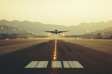 an airplane taking off from an airport runaway