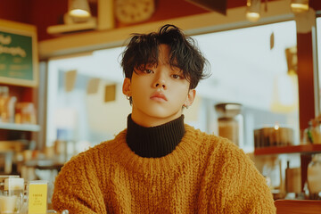 Stylish Idol in Cozy Cafe Setting 5