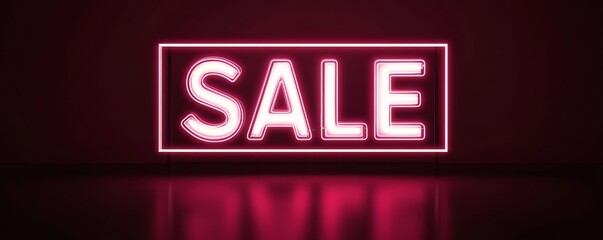 Fototapeta premium Bright neon sale sign glowing in a dark background for promotions