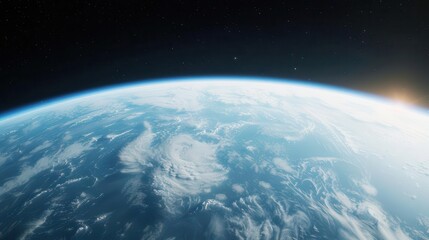 A stunning view of Earth from space, showcasing clouds, oceans, and atmosphere in vibrant colors against the backdrop of stars.