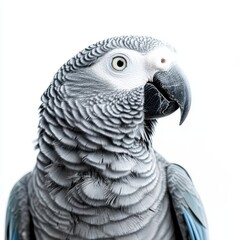 Obraz premium African grey parrot in profile on a clean white background