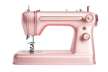Vintage pink sewing machine on transparent background. Classic design, perfect for crafting and sewing projects. Available in high resolution.