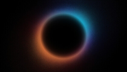 abstract grainy orange blue gradient glowing ring, black  background banner poster